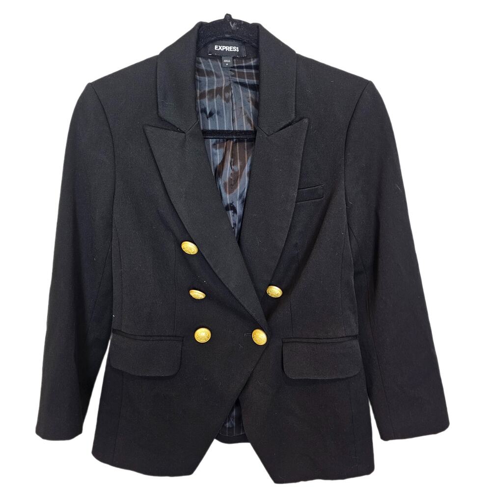 Express Womens Double Breasted Blazer 0 Classic Formal Dark Academia Career Corp